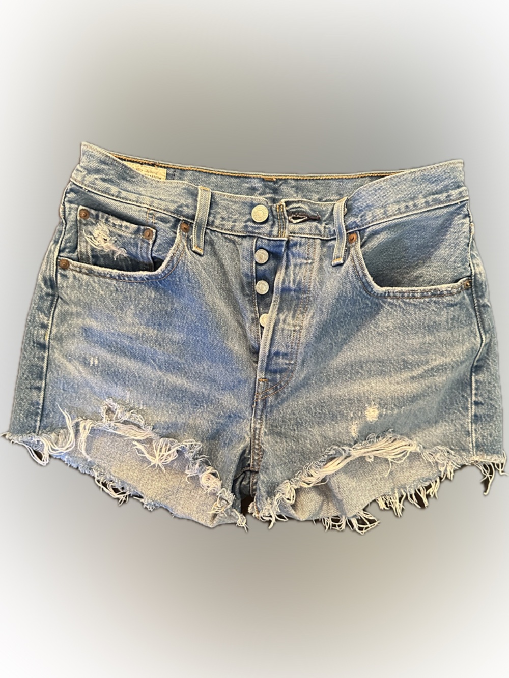 High-Rise Levi’s 501 Distressed Denim Shorts - Light Blue Size 29